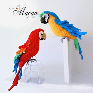 Macaw Parrot * Crochet Pdf pattern * Red and blue macaw *Crochet bird * Amigurumi toy * Home Decor, tropical friend, exotic birds