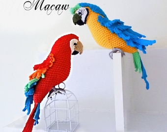 Macaw Parrot * Crochet Pdf pattern * Red and blue macaw *Crochet bird * Amigurumi toy * Home Decor, tropical friend, exotic birds