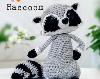 Padrão de crochê de guaxinim: Tutorial de bichinho de pelúcia amigurumi – Veludo ou fio de algodão (PDF)