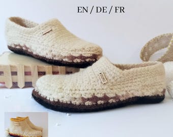 Pantufas de crochê - Mocassins ou Botas: Receita de crochê fácil em PDF (inglês, alemão, francês)