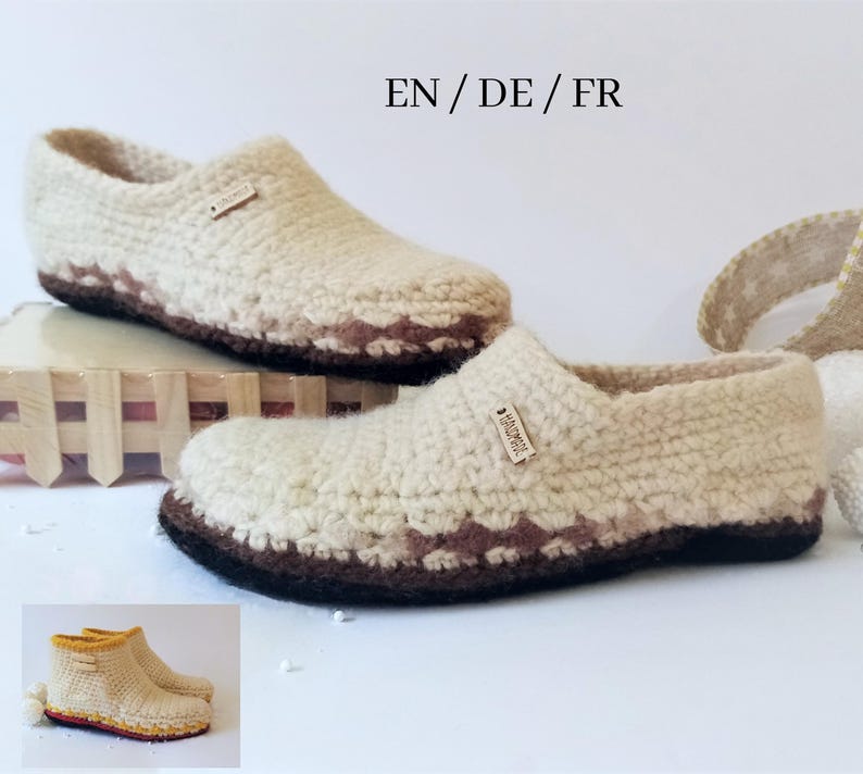 Gehäkelte Hausschuhe - Mokassins oder Stiefel: Einfache Pdf Häkelanleitung (Deutsch, Englisch, Französisch) Bild 1