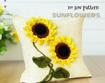 Sunflowers Pillowcase 3D * Crochet NO SEW Pdf pattern * Flowers crochet * Cushion case cover * living room or kitchen decorations Home decor