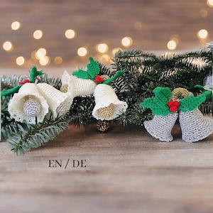 Crochet Christmas Bell Pattern with Holly Berry - Easy Beginner Holiday Decoration