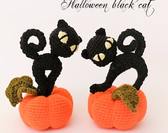 Crochet Black cat * Pdf file pattern * Fall decor * Halloween pumpkins * amigurumi black cat