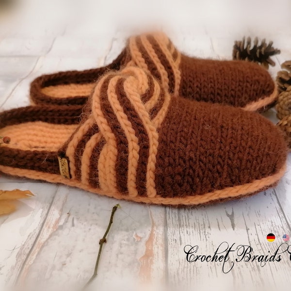 Clogs with crochet Braids * Slippers * Pdf crochet pattern * Afghan yarn * House shoes