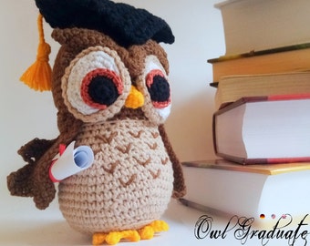 Owl Graduate * Pdf pattern * Owl Scientist, scholar * Owl teacher * Amigurumi toy * Home Decor