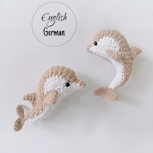 Schema PDF per realizzare un delfino all'uncinetto, giocattolo amigurumi a forma di animale marino, Woolaymo