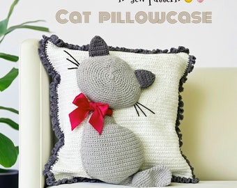Cat Pillowcase 3D effect, Crochet NO SEW pattern, Kitten crochet, Cushion case cover, living room or kitchen decor, For cat and pet lovers
