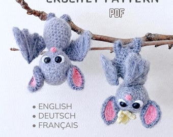 Crochet Pattern Bat  PDF Tutorial, Halloween Amigurumi Hanging Decoration, Woolaymo