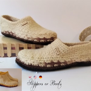 Gehaakte pantoffels * Mocassins of laarzen * Eenvoudig pdf-haakpatroon * Afghaans garen
