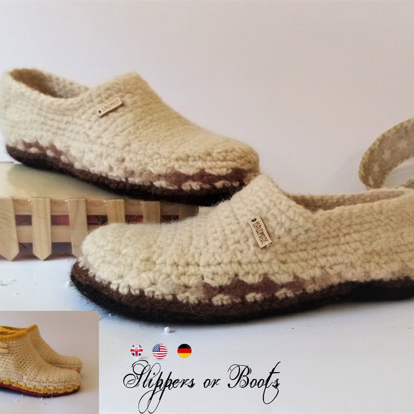 Crochet slippers * Moccasins or Boots * Easy Pdf crochet pattern * Afghan yarn
