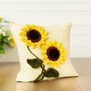 Funda de almohada de girasoles de ganchillo: Funda de cojín sin costuras para la decoración de la sala de estar o la cocina (PDF)