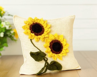 Fronha de crochê com girassóis: capa de almofada sem costura para decoração de sala de estar ou cozinha (PDF)