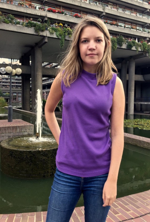 Purple Sleeveless Turtleneck Top / 90s Polo-neck