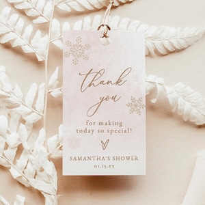 Winter Baby Shower Favor Tag Template, Snowflake Baby Shower, A Little Snowflake is On the Way, Winter Wonderland Baby Shower, W5