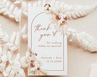 Pampas Grass Favor Tag Template | Burnt Orange Wedding Favor Tag | Terracotta Thank You Tag | Modern Minimalist Wedding Thank You Tag | A2