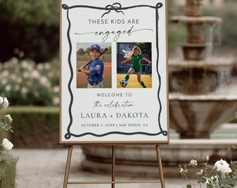 These Kids Are Engaged Welcome Sign | Custom Photo Engagement Party | Childhood Photos Whimsical Frame | Printed & Shipped