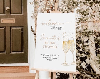 Bridal Shower Welcome Sign Template, Boho Brunch Poster, Brunch and Bubbly, Instant Download, Editable Template, B2