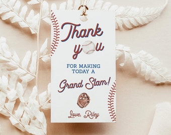 First Birthday Baseball Thank You Tags | Birthday Favor Thank You Tags | Boy Baseball Baby Shower Thank You Tags | Editable Template | R2