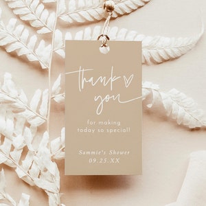 Minimalist Baby Shower Thank You Tags | Gender Neutral Baby Shower | Modern Beige Thank You Tags | Baby Favors Tag | Editable Template | BM1