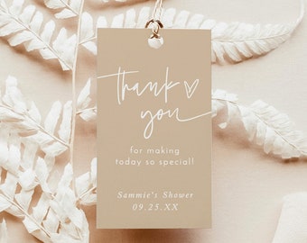 Minimalist Baby Shower Thank You Tags | Gender Neutral Baby Shower | Modern Beige Thank You Tags | Baby Favors Tag | Editable Template | BM1