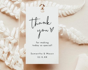 Minimalist Thank You Favor Tag Template | Minimalist Baby Shower Tags | Modern Bridal Shower Favor Tags | Editable Instant Download | M4