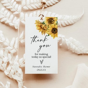 Sunflower Thank You Tag | Fall Thank You Shower Tags | Rustic Shower Thank You Tag | Bridal Shower Favor Tags | Editable Template | S1