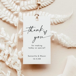 Minimalistischer Dankeschön-Anhänger, minimalistische Babyparty-Tags, Boho-Brautparty, moderne Brautparty-Favor-Tags, bearbeitbare Vorlage, M9