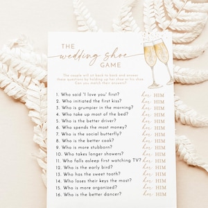 The Wedding Shoe Game, Fun Couple Game, Boho Bridal Shower Game, Couples Wedding Shower Game, His or Her Trivia, Editable Template, B2