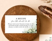 Greenery Recipe Card Request Template, Bridal Shower Insert, Watercolor Eucalyptus, Printable Instant Download, Editable Template
