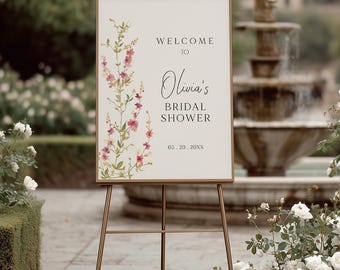 Wildflower Bridal Shower Welcome Sign | Blush Pink Floral Poster | Printed & Shipped