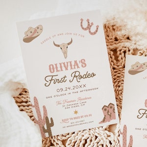 First Rodeo Birthday Invitation Template, Cowgirl Birthday Invite, Wild West Birthday, Girl Birthday Invite, Southwest Country Invite R3