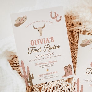 First Rodeo Birthday Invitation Template | Cowgirl Birthday Invite | Wild West Birthday | Girl Birthday Invite | Southwest Country Invite R3