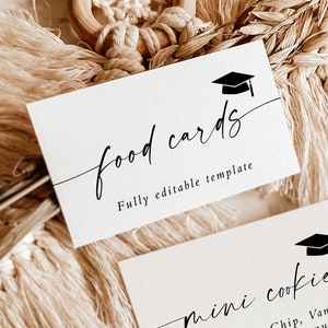 Graduation Party Food Cards, Modern Graduation Party Buffet Cards, Modern Buffet Cards, Food Labels, Editable Template, M9