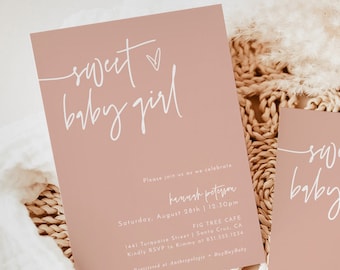 Girl Baby Shower Invite, Minimalist, Sweet, Blush Pink, Modern, Instant Download, Editable Template, BM1