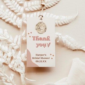 Retro Thank You Favor Tag Template | Vintage Baby Shower Tags | 70s Bridal Shower Favor Tags | Disco Shower | Editable Instant Download | R1