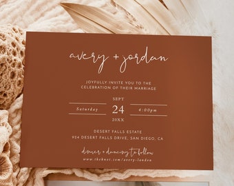 Terracotta Wedding Invitation, Minimalist Wedding Invite, Modern Burnt Orange Wedding Invite, Photo Wedding Invite, Editable Template T2