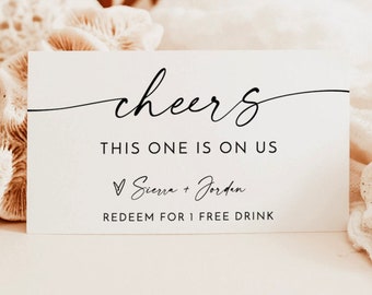 Drink Ticket Template, Minimalist Drink Ticket, This One's On Us, Modern Wedding Drink Ticket, Free Drink Voucher, Editable Template M9