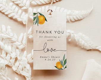 Cutie Thank You Shower Favor Tag, Way, Orange Tags, Citrus Baby, Instant Download, Editable Template, O1