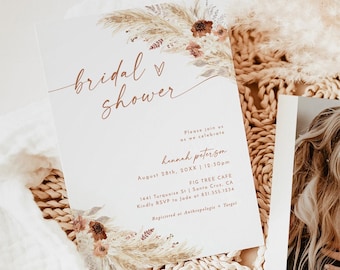 Boho Bridal Shower Invite | Minimalist Bridal Shower Invite | Pampas Grass Bridal Shower | Fall Bridal Shower Invite | Editable Template A4