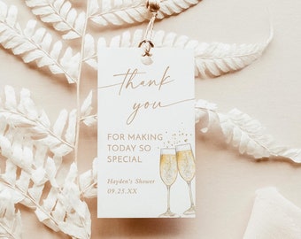 Brunch and Bubbly Thank You Tags, Boho Bridal Shower Favor Tag, Bohemian, Minimalist, Instant Download, Editable Template, B2
