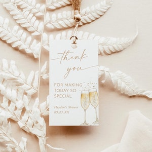 Brunch and Bubbly Thank You Tags, Boho Bridal Shower Favor Tag, Bohemian Bridal Thank You Tag, Minimalist Bridal Brunch Thank You Tags B2