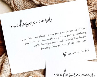 Minimalist Enclosure Card, Modern Wedding Invite Insert, Printable, Editable Invitation, Instant Download, Editable Template, M4