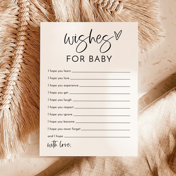 Minimalist Wishes for Baby Shower Card, Modern, Gender Neutral, Keepsake, Instant Download, Editable Template, M2