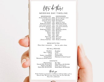 Wedding Party Timeline | Electronic Itinerary | Bridal Party Timeline | Editable Template | Wedding Party Itinerary Schedule | M1