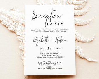 Wedding Reception Party Invite | Minimalist Wedding Reception Invite | Modern Elopement Reception Invite | Editable Template | M1