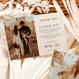 Carte de remerciement de mariage, carte de remerciement avec photo, carte de remerciement de mariage minimaliste, remerciement de mariage moderne, modèle modifiable, M0