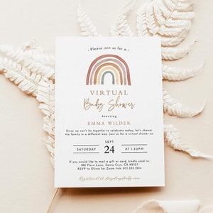 Virtual Baby Shower Invitation, Bohemian Rainbow Baby Shower Invite, Gender Neutral Shower Invite, Zoom Baby Shower Invite Template, RB1