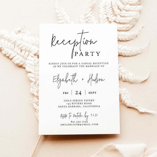 Wedding Reception Party Invite , Minimalist Wedding Reception Invite , Modern Elopement Reception Invite , Editable Template , M1
