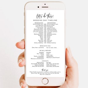 Wedding Party Timeline, Electronic Itinerary, Bridal Party Timeline, Editable Template, Wedding Party Itinerary Schedule, M1